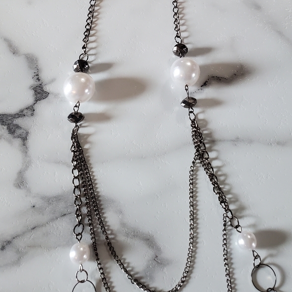 Silver Tone & Faux Pearls Necklace & Earring Set NEW - Picture 7 of 15